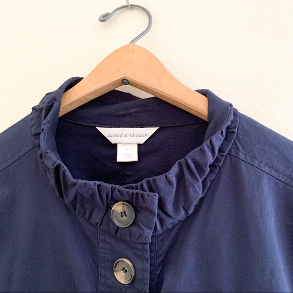 Christopher & Banks Anorak Blue Button Lightweight Jacket Large L - Picture 2 of 7